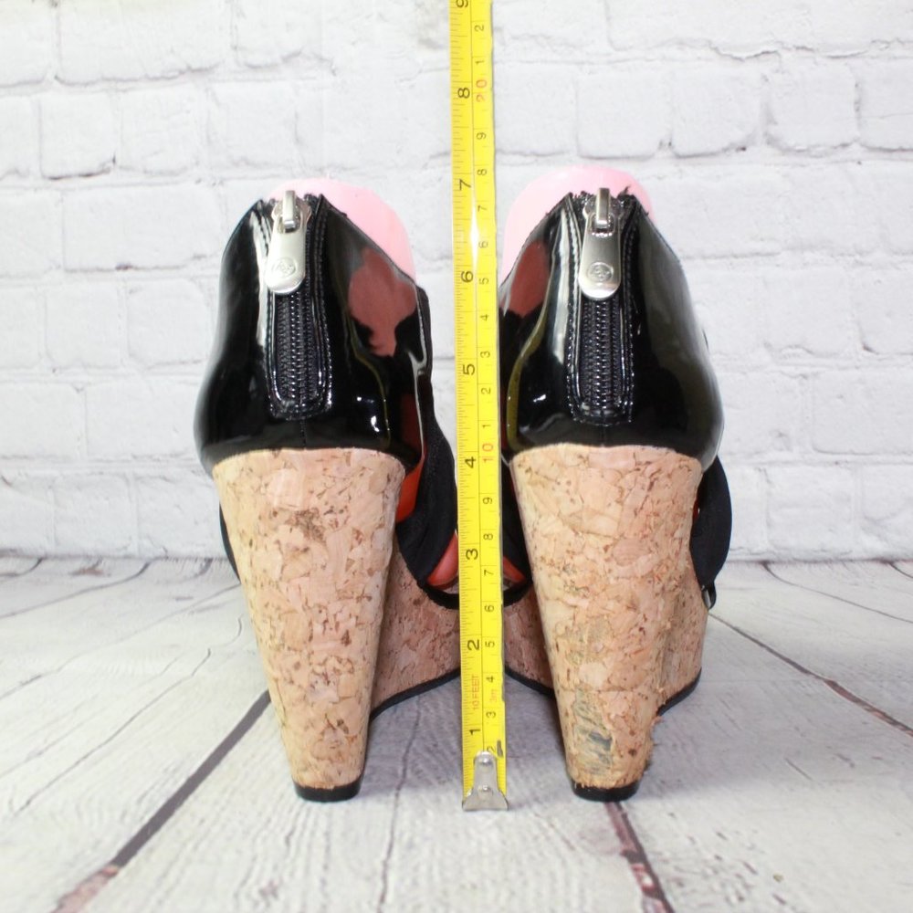 Adrienne Vittadini Chelle Black Back Zip Cork Wedge Heel Platform Sandals US 9 M - Picture 8 of 9